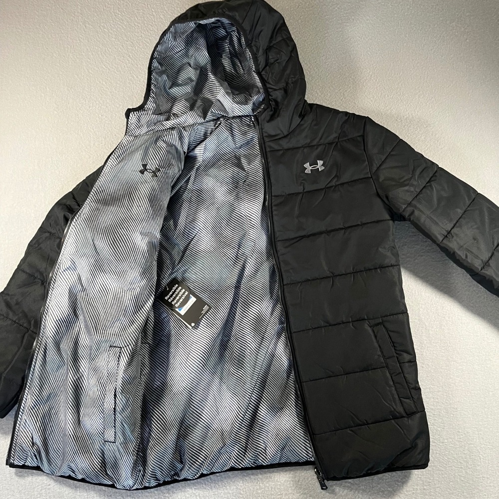 Under Armour boys‎ Reversible pronto Puffer Jacket Black Grey Hooded Youth XL - Picture 3 of 10